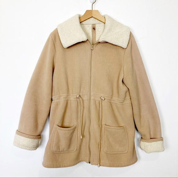 Vintage Jackets & Blazers - Vintage fleece Sherpa cinch waist jacket tan cream